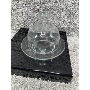 Princess House Etched Floral Clear Glass Butter Dish With Dome Cover Knob Handle